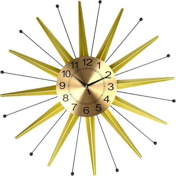 Round Wall Clock Openwork Metal Oversized Sunburst Starburst Gold and Black Rods