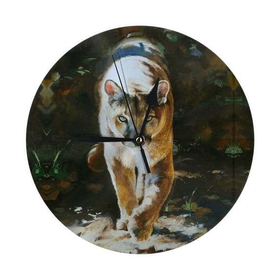 Round Wall Clock Out Of Shadows Panther Printed Decorative & Creative Dual-Purpose Clocks Battery Operated For Home/Office/Classroom/School Clock