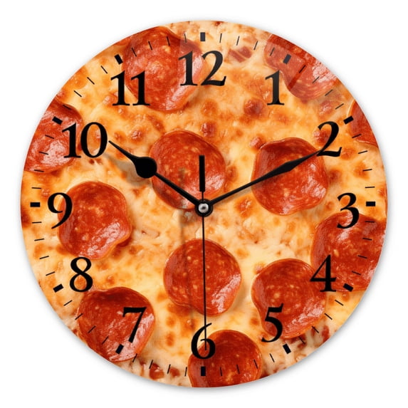 Round Wall Clock,Pepperoni Pizza With High-Definition Ultra Detail,Silent Non-Ticking Wall Clock Decor for Home Office Kitchen Living Room Bedroom(10inch)