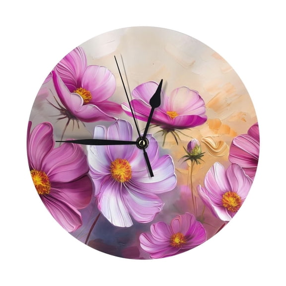 Round Wall Clock Pink Flowers Printed Decorative & Creative Dual-Purpose Clocks Battery Operated For Home/Office/Classroom/School Clock