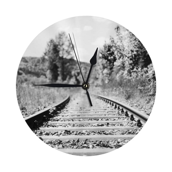 Round Wall Clock Railroad Rails Trees Printed Decorative & Creative Dual-Purpose Clocks Battery Operated For Home/Office/Classroom/School Clock