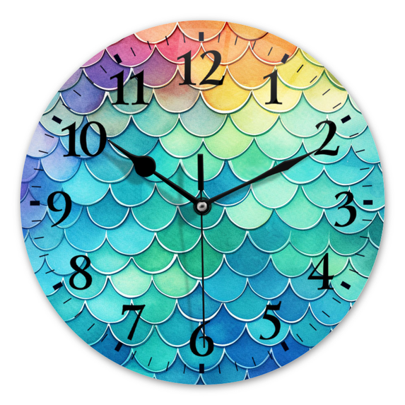 Round Wall Clock,Rainbow Mermaid Scales Each Scale With Unique Color,Silent Non-Ticking Wall Clock Decor for Home Office Kitchen Living Room Bedroom(10inch)