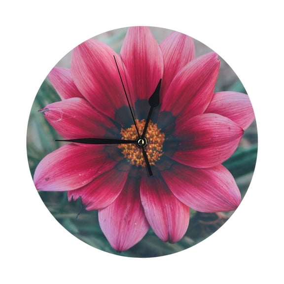 Round Wall Clock Red Flowers Printed Decorative & Creative Dual-Purpose Clocks Battery Operated For Home/Office/Classroom/School Clock