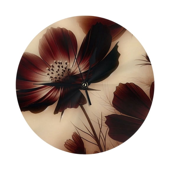 Round Wall Clock Red Petals Printed Decorative & Creative Dual-Purpose Clocks Battery Operated For Home/Office/Classroom/School Clock