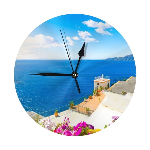 Round Wall Clock Scenic Open Window View Printed Decorative & Creative Dual-Purpose Clocks Battery Operated For Home/Office/Classroom/School Clock