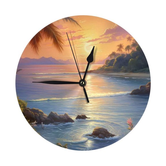 Round Wall Clock Seascape Sunrise Printed Decorative & Creative Dual-Purpose Clocks Battery Operated For Home/Office/Classroom/School Clock
