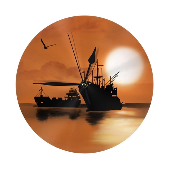 Round Wall Clock Ships Boats Printed Decorative & Creative Dual-Purpose Clocks Battery Operated For Home/Office/Classroom/School Clock