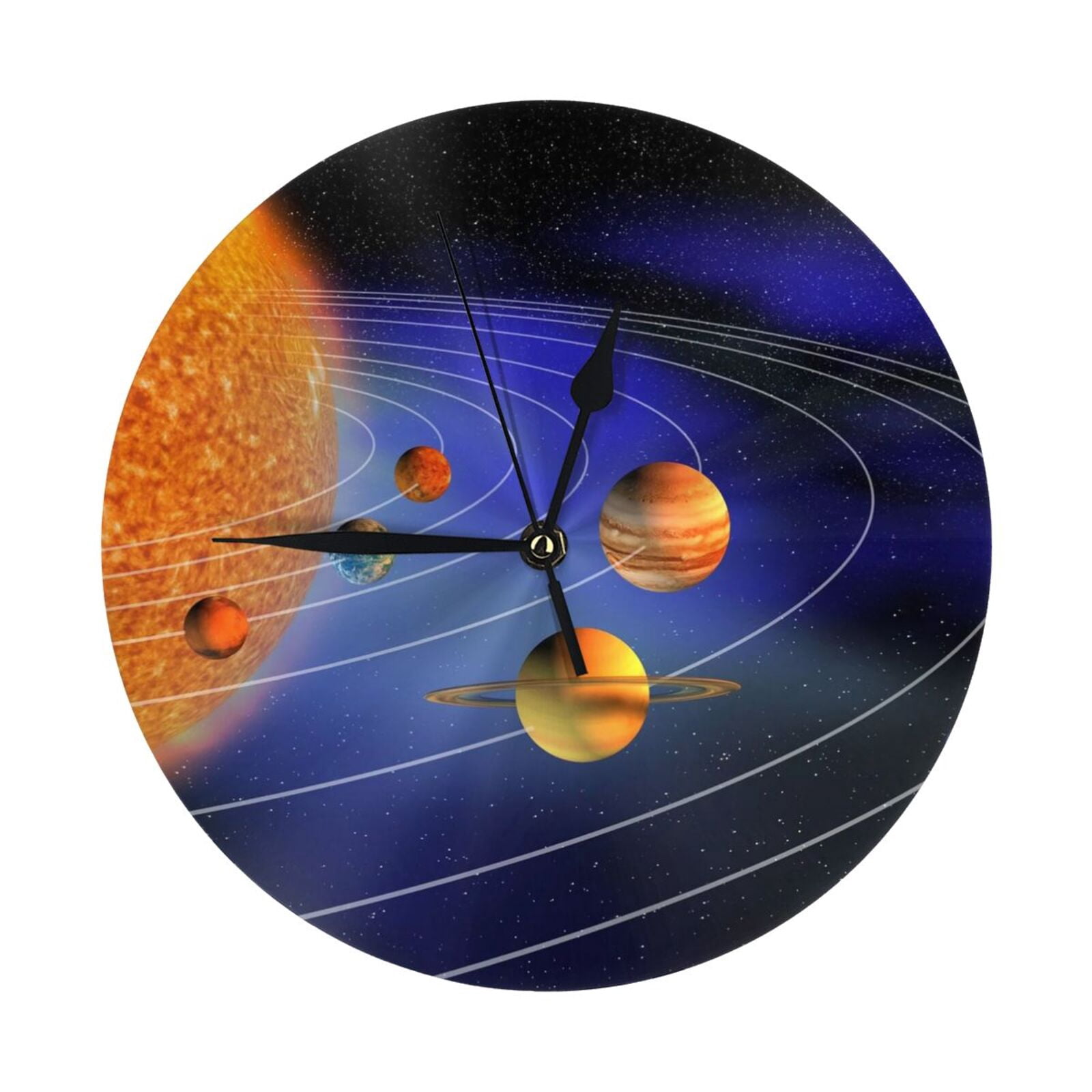 Round Wall Clock Solar System Printed Decorative & Creative Dual ...