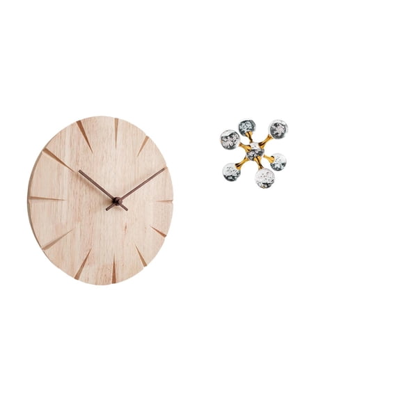 Round Wall Clock Sphere Figurine Sculpture Wood Material Silent Function for Living Room Office Decor