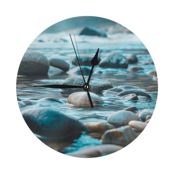 Round Wall Clock The Sound Of Water Printed Decorative & Creative Dual-Purpose Clocks Battery Operated For Home/Office/Classroom/School Clock
