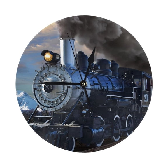 Round Wall Clock Train Printed Decorative & Creative Dual-Purpose Clocks Battery Operated For Home/Office/Classroom/School Clock