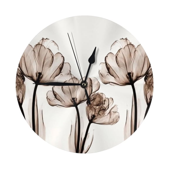 Round Wall Clock Transparent Floral Printed Decorative & Creative Dual-Purpose Clocks Battery Operated For Home/Office/Classroom/School Clock