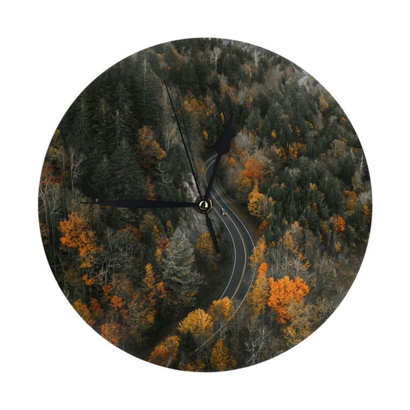 Round Wall Clock Trees Nature Road Scenery Printed Decorative & Creative Dual-Purpose Clocks Battery Operated For Home/Office/Classroom/School Clock