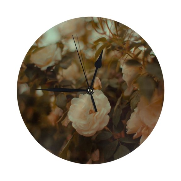 Round Wall Clock White Flower Printed Decorative & Creative Dual-Purpose Clocks Battery Operated For Home/Office/Classroom/School Clock