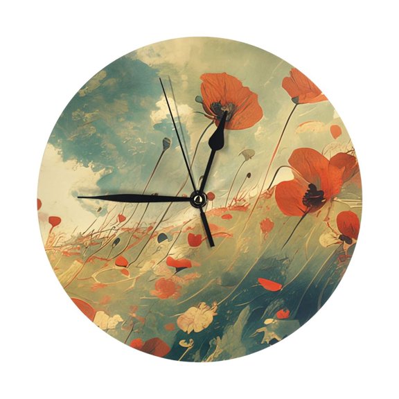 Round Wall Clock Wind In The Prairie Printed Decorative & Creative Dual-Purpose Clocks Battery Operated For Home/Office/Classroom/School Clock