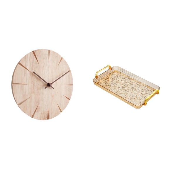 Round Wall Clock Wooden Serving Tray Creative Design Silent Function for Restaurant Dining Room Housewarming Gift