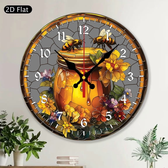 Round Wall Clock with Vibrant Bees Flowers, Bee Lover Gift, Cottagecore Decor, Home Decor