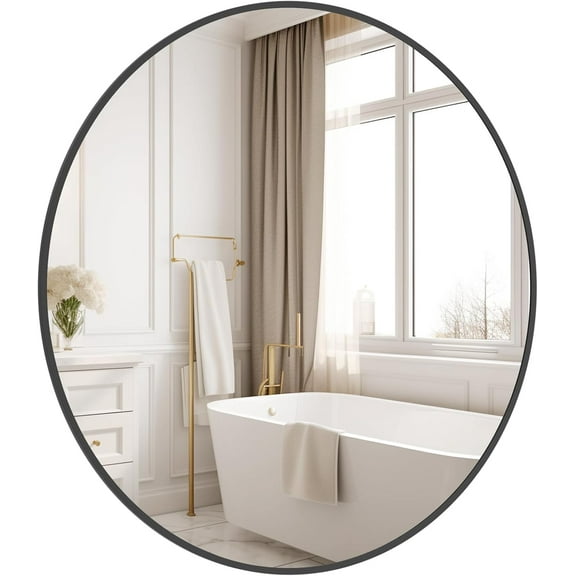 Round Wall Mirror 28" Black Circle Mirror for Bathroom with Metal Framed, Round Gold Mirror for Wall Decor, Vanity, Entryway Living Room