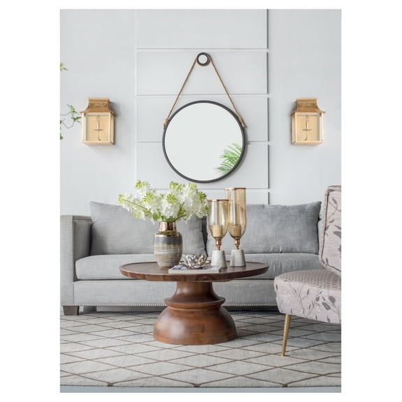 Round Wall Mirror 29.5 inch - Black Framed Hanging Mirror with Rope - Industrial Farmhouse Decor for Bathroom, Bedroom, Living Room