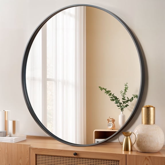 Round Wall Mirror 30-Inch Circle Mirror for Bathroom Bedroom Living Room,Black