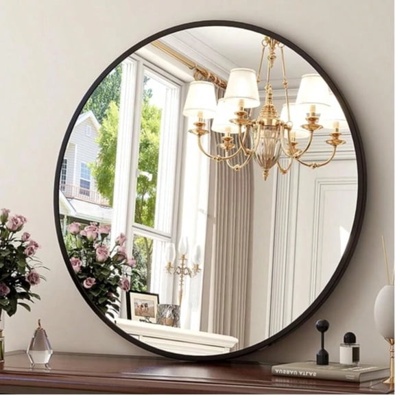 Round Wall Mirror - Black Metal Frame, Bathroom Vanity Mirror for Over Sink, Decorative for Living Room, Bedroom & Entryway
