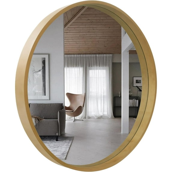 Round Wall Mirror, Circle Mirror with Wood Frame 27.6 inch Rustic Accent Decor Mirror Mounted, Hanging Round Bathroom Mirror for Wall Decorative, Entryway, Vanity, Makeup Table