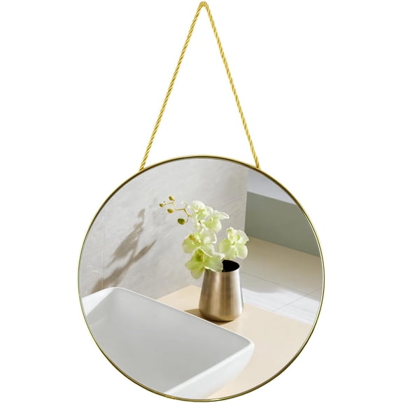 Round Wall Mirror Door PVC Plastic Frame (Gold, 11.8 inch)