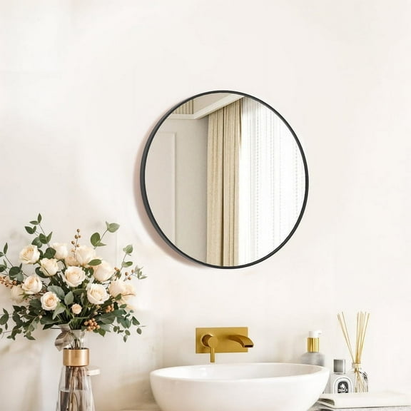 TINKLE WELL Round Wall Mirror, Modern Circle Bathroom Mirror for Over Sink, Entryway, Living Room, or Vanity, Versatile and Stylish Decor, 20-Inch Black