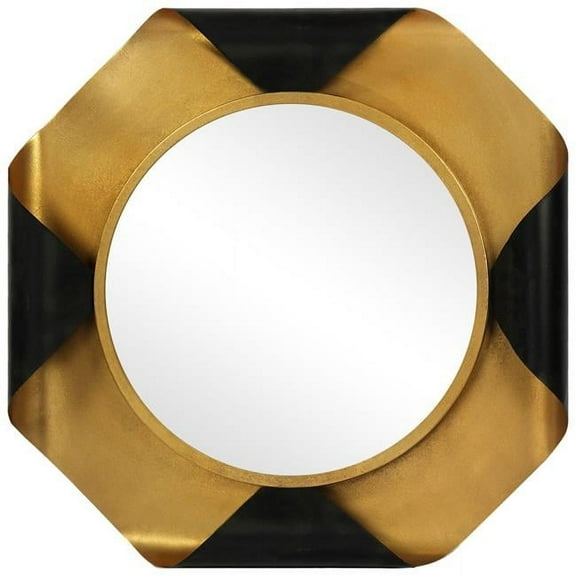 Round Wall Mirror on Gold Foiled Octagon with Curled Metal Frame