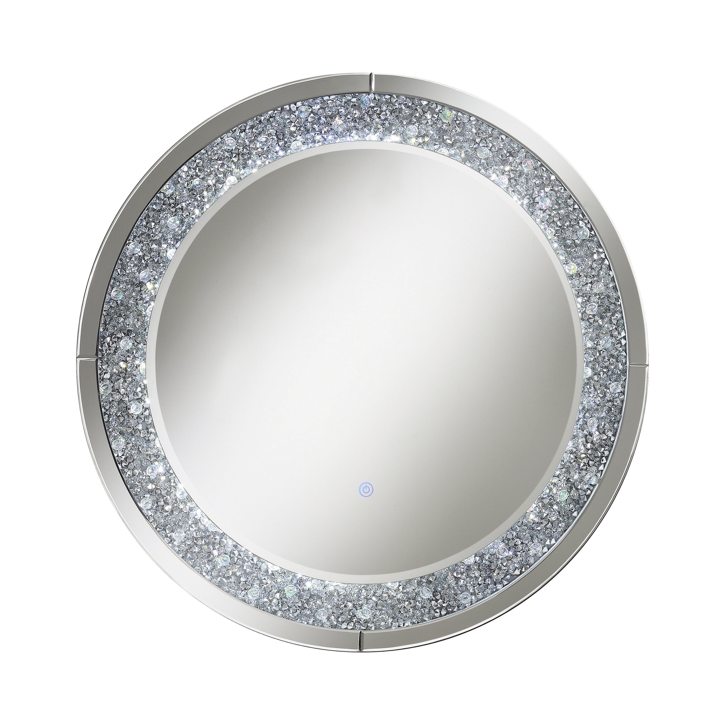 Round Silver LED Wall Mirror with Crystal Accents