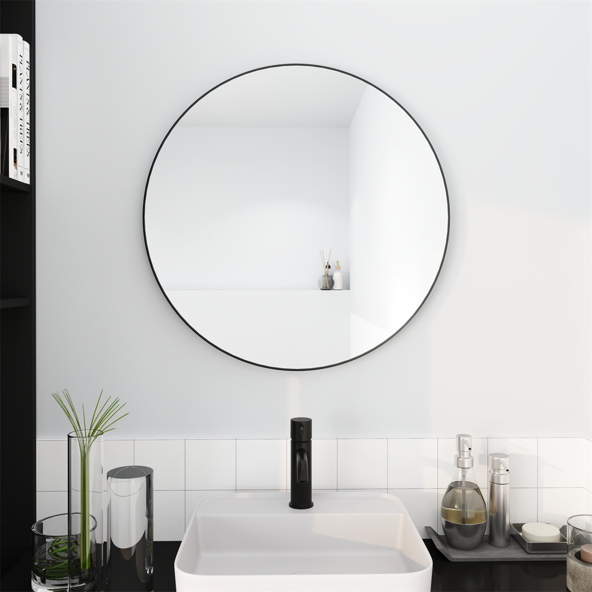 Round Wall Mounted Mirror, Bathroom Round Mirrors Large Vanity Mirror ...