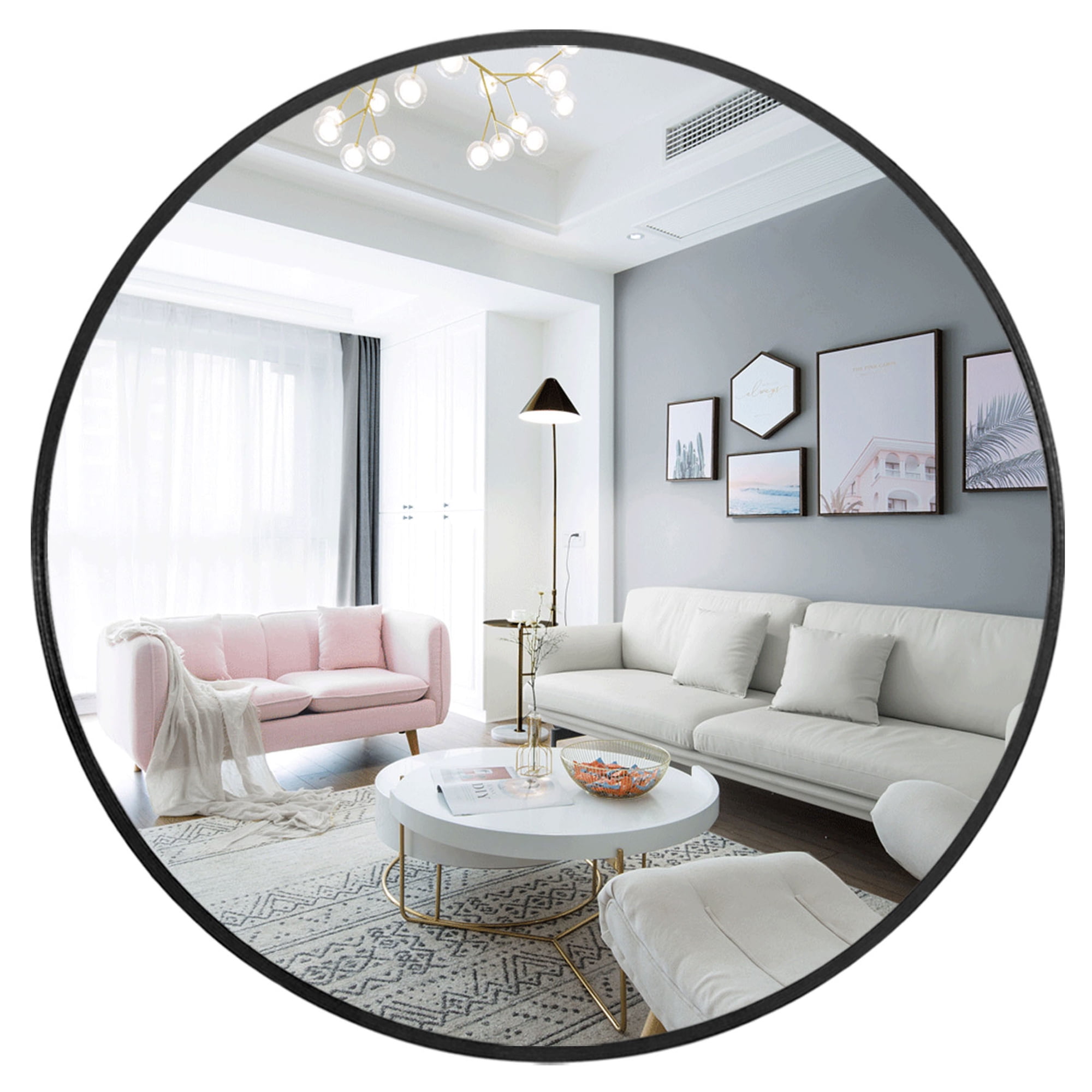 Round Wall Mounted Mirror Circle Metal Frame Black 20"