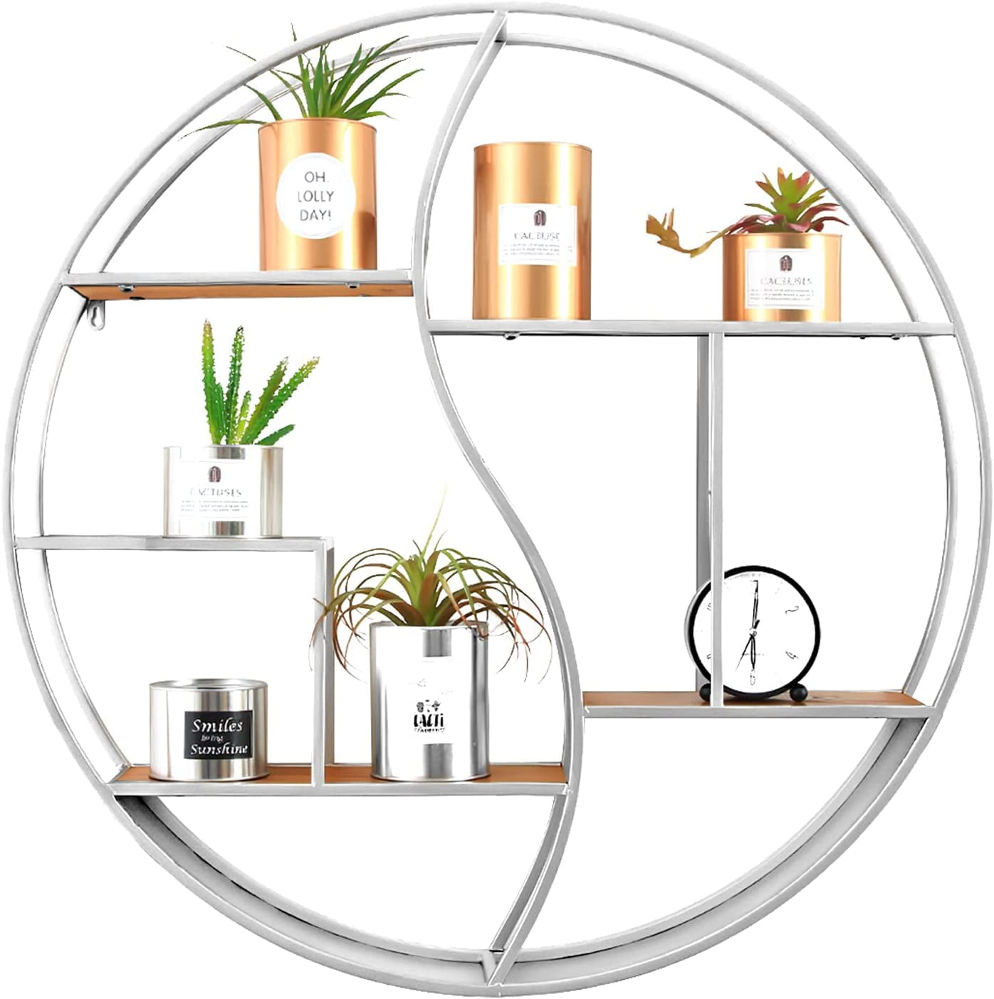 Round Wall Shelf,Circle Shelf Wall Decor,24 inch Metal & Wood Circular ...