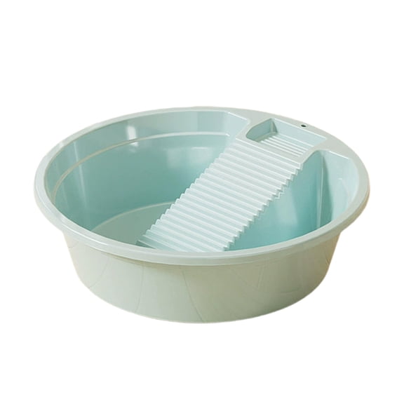 Round Washboard Basin for Hand Washing Clothes, Plastic Non-Slip Washtub with Built-In Washboard, Small Articles Washing Clothes Laundry for Home and Outdoor,Blue