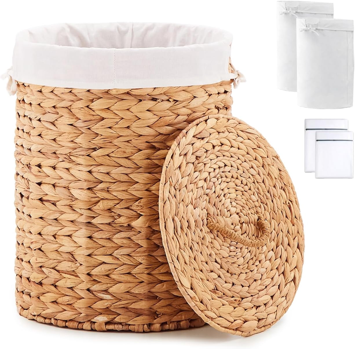 Round Water Hyacinth Laundry Hamper with Lid Handwoven Wicker Basket with Handles for Dirty Clothes, Storage, and Organization, No Assembly Required, 40L - Walmart.com