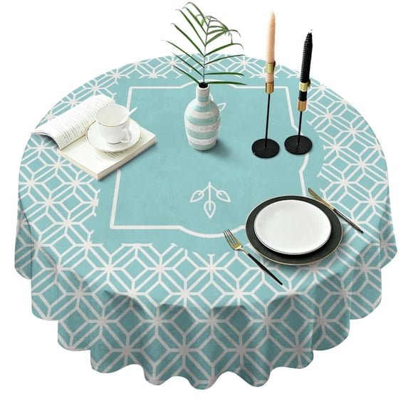 Round Waterproof Cyan Blue Tablecloth Reusable Washable Weight Fabric Table Covers for Restaurant,Picnic,Indoor and Outdoor Dining 60 Inch X 60 Inch