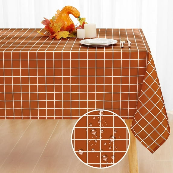 Round Waterproof Fabric Table Cloth, Plaid Stain Resistant Polyester Tablecloth, Washable Cloth Table Cover for Kitchen, Dining Room, Outdoor (60" Round, White)