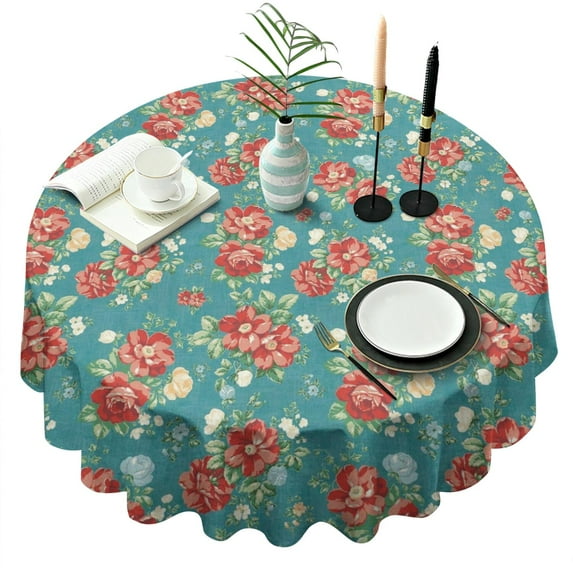 Round Waterproof Pioneer Floral Tablecloth Reusable Washable Weight Fabric Table Covers for Restaurant,Picnic,Indoor and Outdoor Dining 60 Inch X 60 Inch