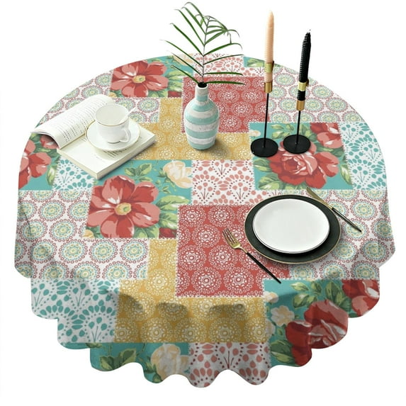 Round Waterproof Pioneer Tablecloth Reusable Washable Weight Fabric Table Covers for Restaurant,Picnic,Indoor and Outdoor Dining 60 Inch X 60 Inch