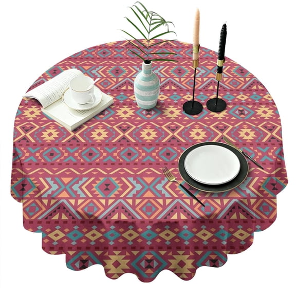Round Waterproof Tablecloth 60×60 Inch, Argentine Ornament Geometric Reusable Indoor/Outdoor Durable Table Cover for Party Kitchen Dinner Room Decor