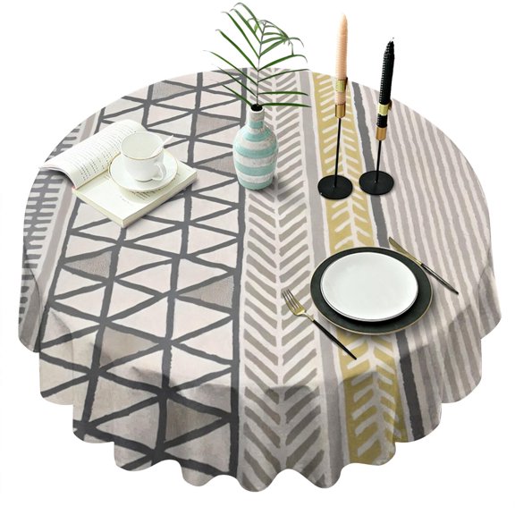 Round Waterproof Tablecloth 60×60 Inch, Black Lines Reusable Indoor/Outdoor Durable Table Cover for Party Kitchen Dinner Room Decor