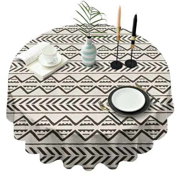 Round Waterproof Tablecloth 60×60 Inch, Black Lines Reusable Indoor/Outdoor Durable Table Cover for Party Kitchen Dinner Room Decor