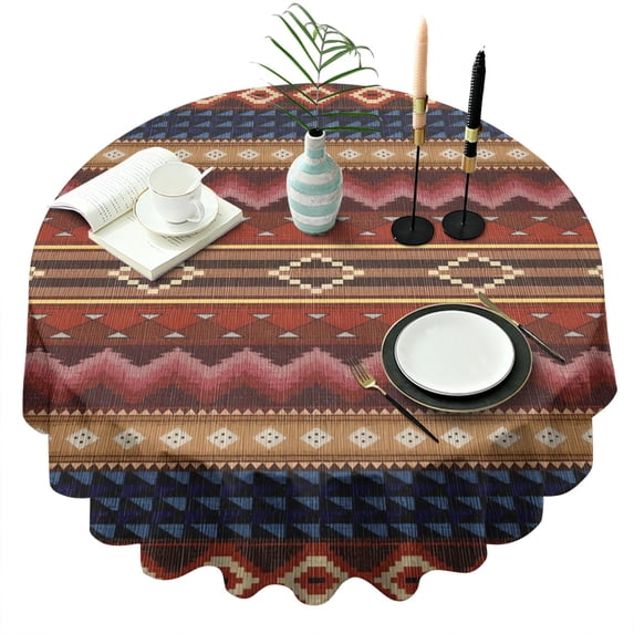 Round Waterproof Tablecloth 60×60 Inch, Bohemia Reusable Indoor/Outdoor Durable Table Cover for Party Kitchen Dinner Room Decor