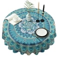 thumbnail image 1 of Round Waterproof Tablecloth 60×60 Inch, Boho Style Reusable Indoor/Outdoor Durable Table Cover for Party Kitchen Dinner Room Decor, 1 of 6