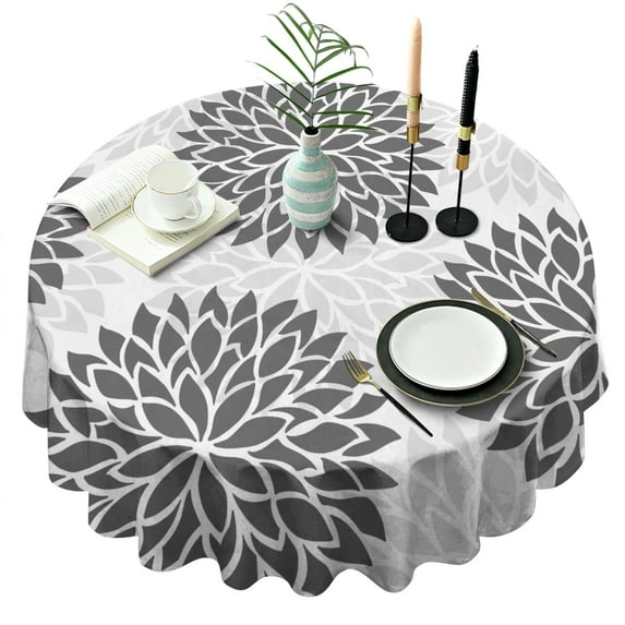 Round Waterproof Tablecloth 60×60 Inch, Boho Style Reusable Indoor/Outdoor Durable Table Cover for Party Kitchen Dinner Room Decor