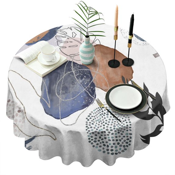 Round Waterproof Tablecloth 60×60 Inch, Boho Style Reusable Indoor/Outdoor Durable Table Cover for Party Kitchen Dinner Room Decor