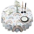 thumbnail image 1 of Round Waterproof Tablecloth 60×60 Inch, Boho Style Reusable Indoor/Outdoor Durable Table Cover for Party Kitchen Dinner Room Decor, 1 of 6