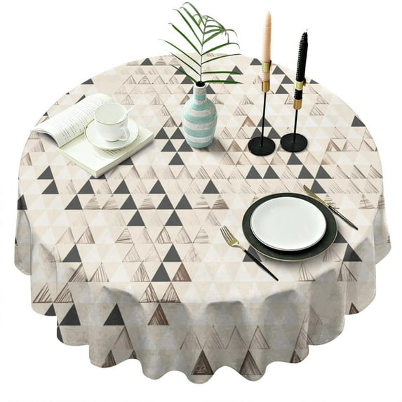 Round Waterproof Tablecloth 60×60 Inch, Boho Style Reusable Indoor/Outdoor Durable Table Cover for Party Kitchen Dinner Room Decor