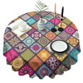 thumbnail image 1 of Round Waterproof Tablecloth 60×60 Inch, Boho Style Reusable Indoor/Outdoor Durable Table Cover for Party Kitchen Dinner Room Decor, 1 of 6