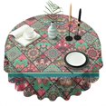thumbnail image 1 of Round Waterproof Tablecloth 60×60 Inch, Boho Style Reusable Indoor/Outdoor Durable Table Cover for Party Kitchen Dinner Room Decor, 1 of 6